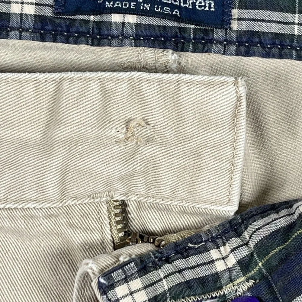 VTG Polo Ralph Lauren Mens 32 Classic Golf Short Beige Pleated Chino Plaid USA